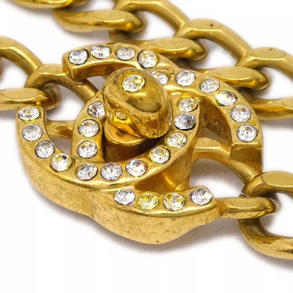 Chanel Turnlock Rhinestone Gold Chain Bracelet 96A 181788 - Picture 2 of 4